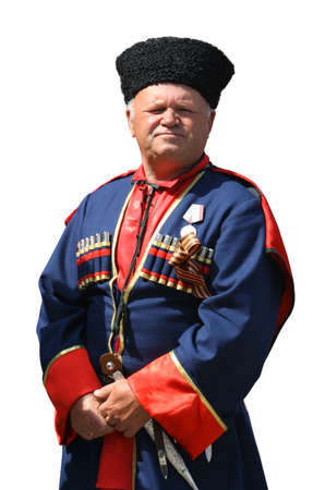 Old Kuban Cossack in national wearing (Isolated)の写真素材