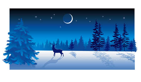 Christmas card with winter evening in blue toneのイラスト素材