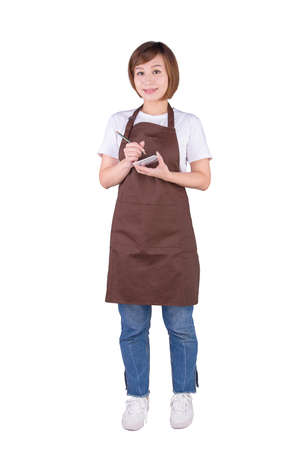 Asia waitress take order from customer in coffee shop, cafe owner writing drink order , Food and drink business concept, Service mind conceptの写真素材