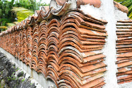Wall made of pottery tileの写真素材