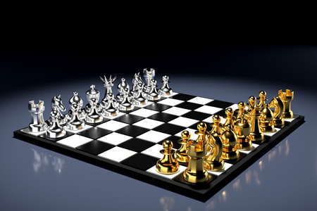 Metal chess pieces on chess boardの写真素材