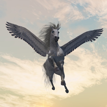 PEGASUS 2 - The fabled creature of myth and legend, the white Pegasus, flies with beautiful wings.の写真素材