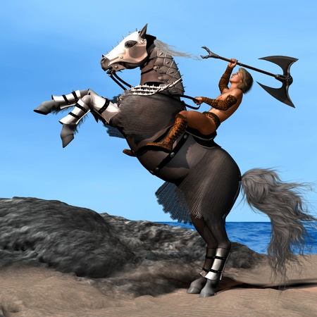 War Horse 01 - A warrior and his armored horse are ready to go into battle.の写真素材
