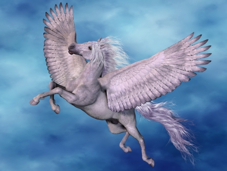 White Pegasus - A white Pegasus flies on beautiful white wings through the heavens.の写真素材