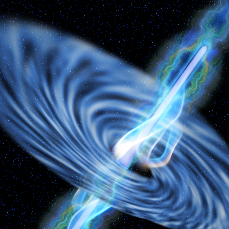 Black Hole Radiation - A stellar black hole emits streams of plasma from its event horizon の写真素材