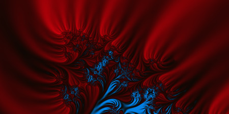 Red Velvet - An abstract fractal design representing silk or velvet material in red, striking blue and black colors.の写真素材