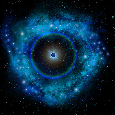 Blue Supernova - A supernova is a stellar explosion that is brighter than a galaxy for a short time as it fades from view leaving dust and particles to form other stars.の写真素材