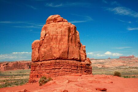 Entrada Sandstone carved for millions of years of weathering result in fantastic shapes in Arches National Park Moab Utah, USA.の写真素材