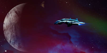 Alien Planet - A starship nears an alien planet and its moon on an exploratory visit.