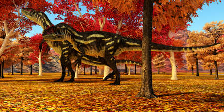 Allosaurus in Autumn - Allosaurus theropod dinosaurs lived in North America during the Jurassic Period.の写真素材