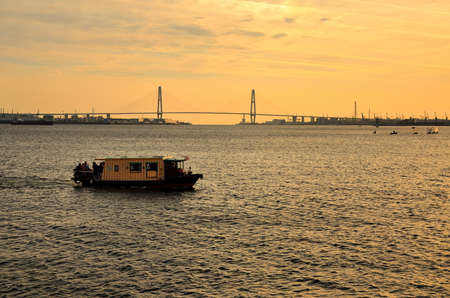 The sightseeing boat in Japan during autumnの写真素材