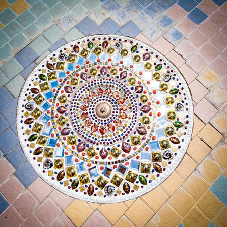 The colorful cycle art in Thai Temple on the floorの写真素材