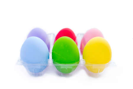 The isolated colorful easter eggs on white backgroundの写真素材