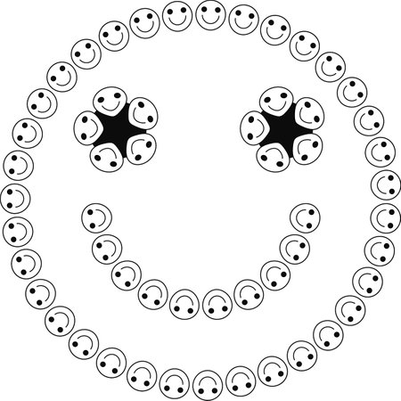 Many smiley emojis sign emoji on white background.  Smiling faces -  emoticon background, Symbol of uniting many people in a group, vector illustrationのイラスト素材