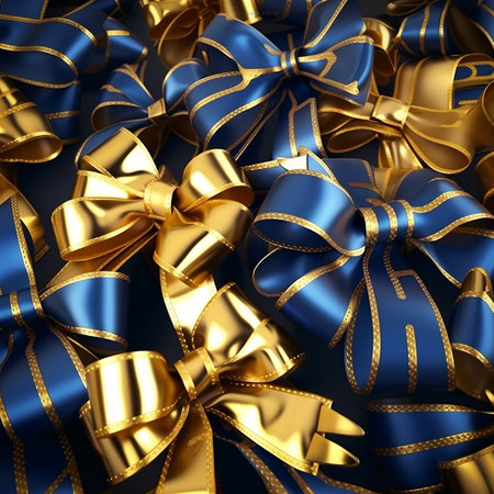 Blue and gold bows, beautiful congratulatory gift background, decorative fancy wallpaper,の素材