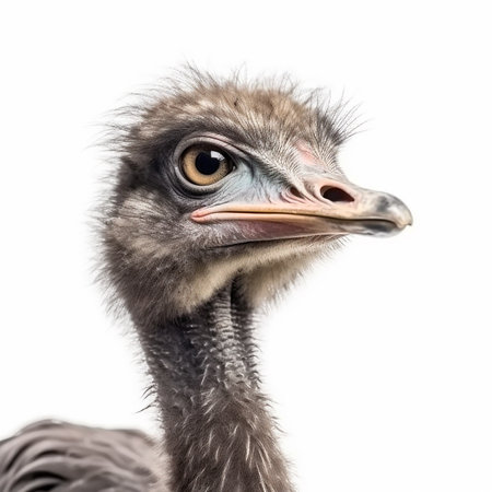 African ostrich Struthio camelus portrait close-up isolated on white, the largest bird,の素材
