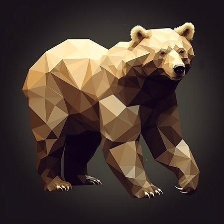 Brown bear on a black background illustration in a polygonal style, for print, design, t-shirtsの素材