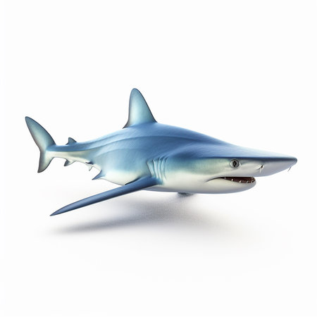 Blue shark close-up isolated on white background, dangerous predatory fish,の素材