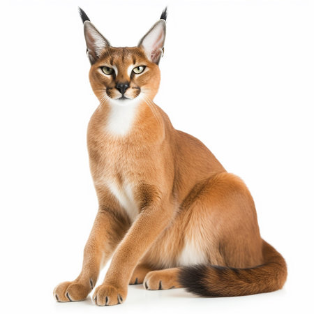Caracal, red cat, steppe lynx, portrait, close-up isolated on white, interesting beautiful animalの素材