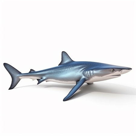 Blue shark close-up isolated on white background, dangerous predatory fishの素材