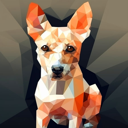 Cute red dog, puppy, welsh corgi, close-up portrait on black, polygon graphicsの素材