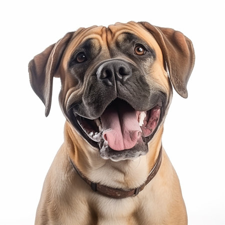 Boerboel dog close up portrait isolated on white background. Brave pet, loyal friend, good companion,の素材