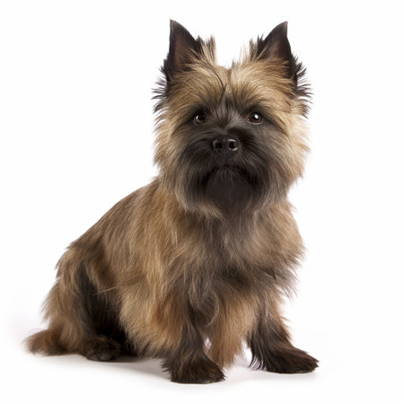 Cairn terrier portrait close-up isolated on white. Sweet pet, loyal friend, good companion,の素材