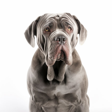 Neapolitan mastiff dog close up portrait isolated on white background. Brave pet, loyal friend, good companion,の素材