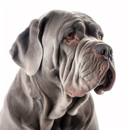 Neapolitan mastiff dog close up portrait isolated on white background. Brave pet, loyal friend, good companion,の素材