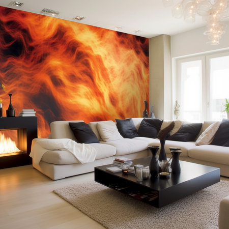 Unusual decoration on the wall in the form of a large flame, creative design of the living room, original interior decorationの素材