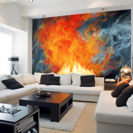 Unusual decoration on the wall in the form of a large flame, creative design of the living room, original interior decorationの素材