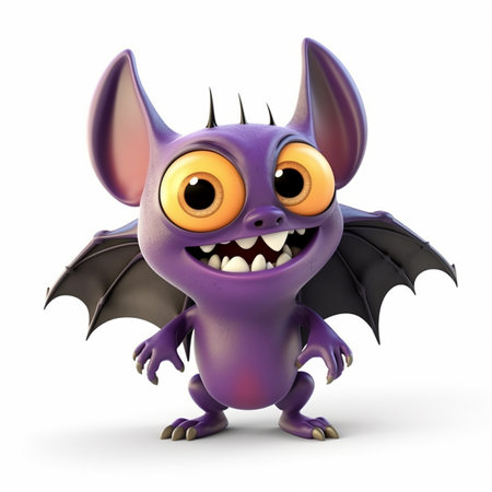 cartoon funny cute halloween bat 3d on white background, humorous halloween backgroundの素材