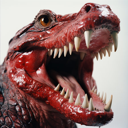 Scary crocodile, stained with blood, opened its mouth with big teeth, horror, nightmare, Halloween backgroundの素材