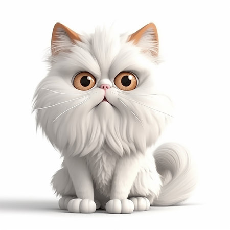 White fluffy Persian cat, funny cute 3D illustration on white, unusual avatar, cheeful petの素材