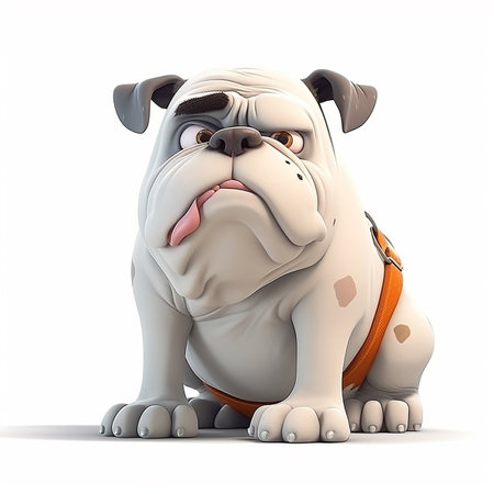 English bulldog funny cute dog 3d illustration on white, unusual avatar, cheerful petの素材