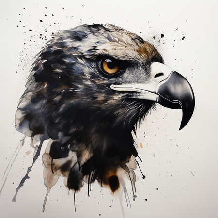 Eagle bird of prey head made in watecolor style on white background, unusual art work design, wildlife backgroundの素材