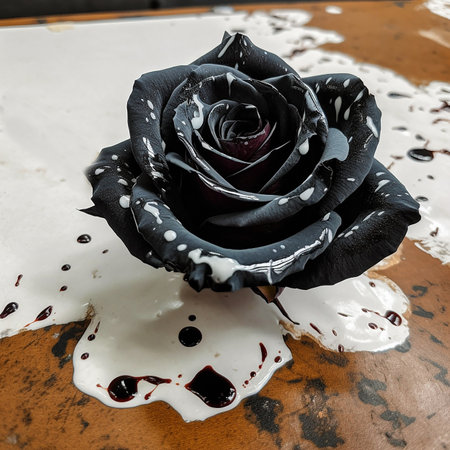 Unusual flower black rose made of paper and paint, creative background, original wallpaperの素材