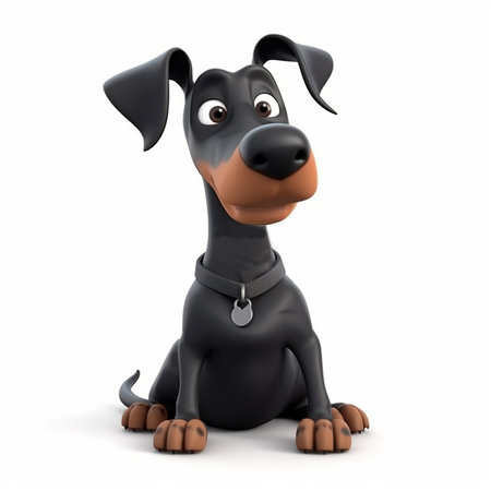 Doberman funny cute dog 3d illustration on white, unusual avatar, cheerful petの素材