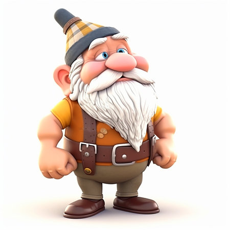 Gnome with a beard, fantastic creature, funny cute 3d illustration on white, unusual avatar, fairy tale characterの素材