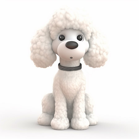 White poodle funny cute dog 3d illustration on white, unusual avatar, cheerful petの素材