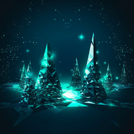 Christmas background in in futuristic green colors, balls, stars and Christmas trees on a black background in bright acid colors, creative holiday wallpaperの素材