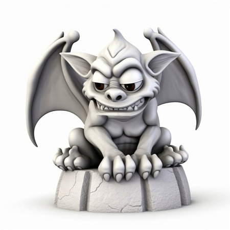 Gargoyle, mythical scary creature, funny cute cartoon 3d illustration on white background, creative avatarの素材