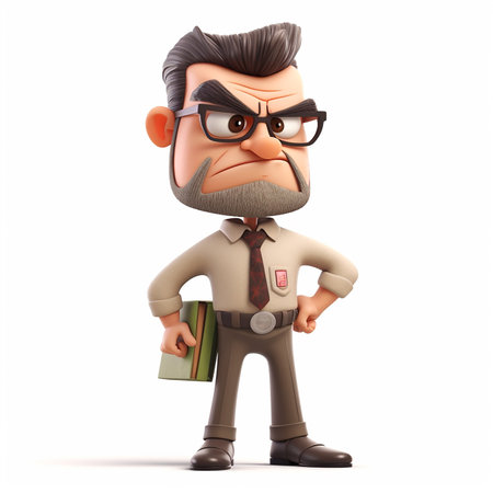 Angry teacher, funny cute cartoon 3d illustration on white background, creative avatarの素材