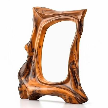 Wooden frame of a curved curve of a fancy shape on a white background, element of design, decorの素材