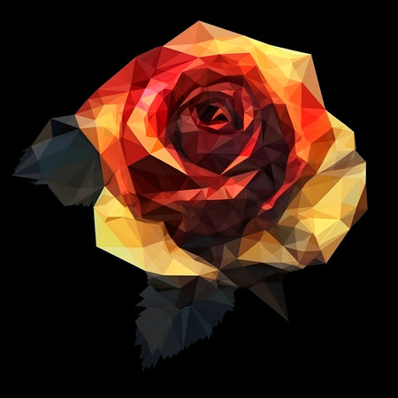 Yellow red rose, polygonal illustration on black, beautiful floral background, creative nature wallpaperの素材