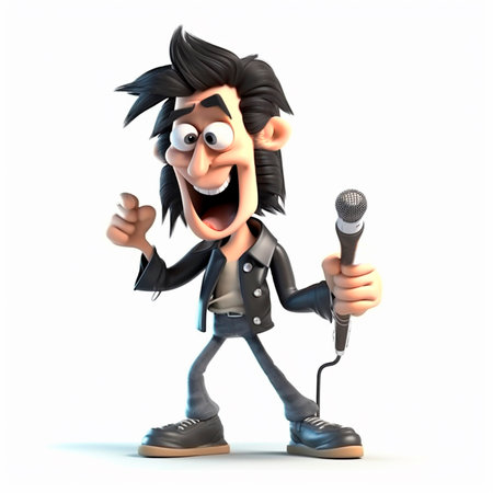 Cheerful rock singer, funny cute cartoon 3d illustration on white background, creative avatarの素材