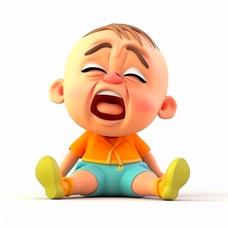 Crying screaming capricious child, funny cute cartoon 3d illustration on white background, creative avatarの素材