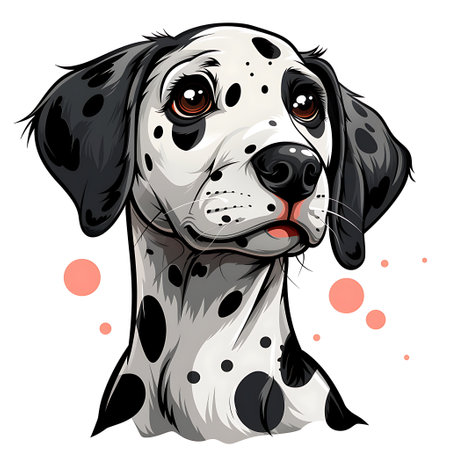 Dalmatian dog logo, clear lines, emblem, symbol, sign, mascot, portrait illustration for design and print, on a white backgroundの素材