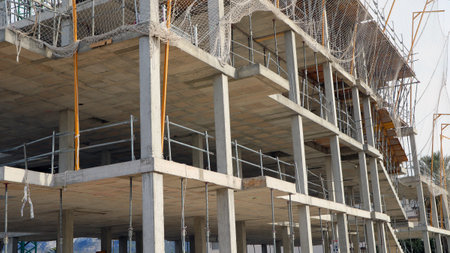 Construction of a new multi-storey residential building with scaffolding