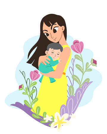 Cartoon cute adorable mother and baby flat . Premium Vectorのイラスト素材